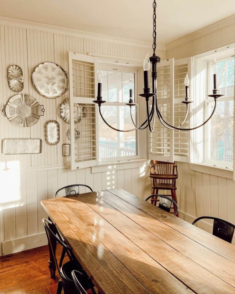 Black Metal Light Fixture for Wood Dining Table