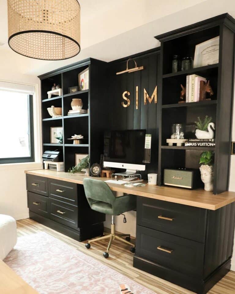 Black Office Built In Cabinets