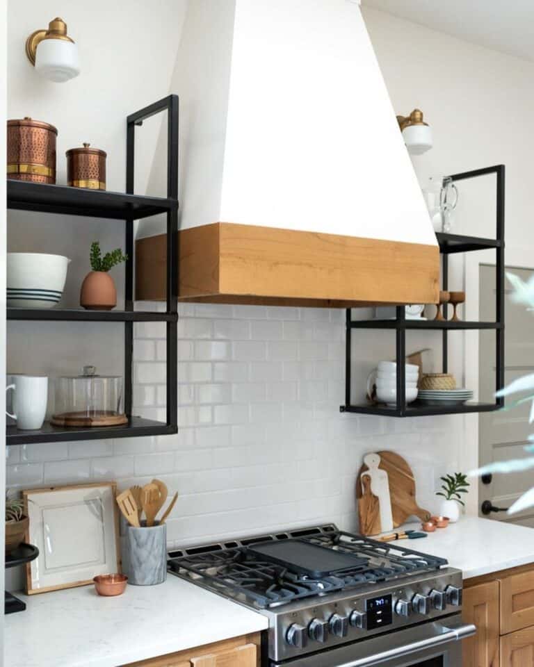 Black Open Shelving for Kitchen Range Hood