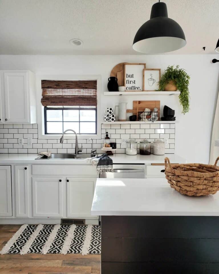 Black Pendant Lighting in Subway Tile Kitchen