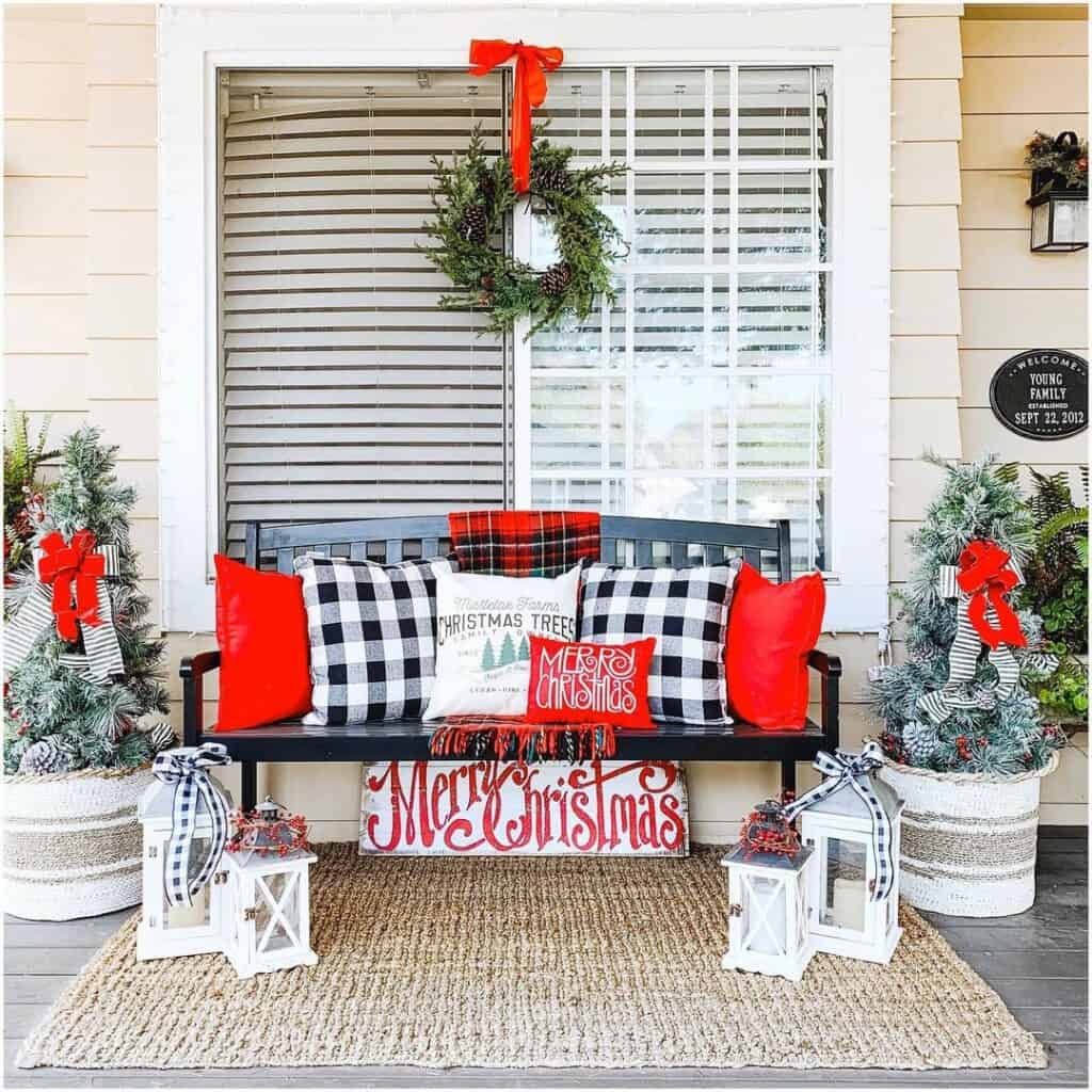 Black Porch Bench With Christmas Décor
