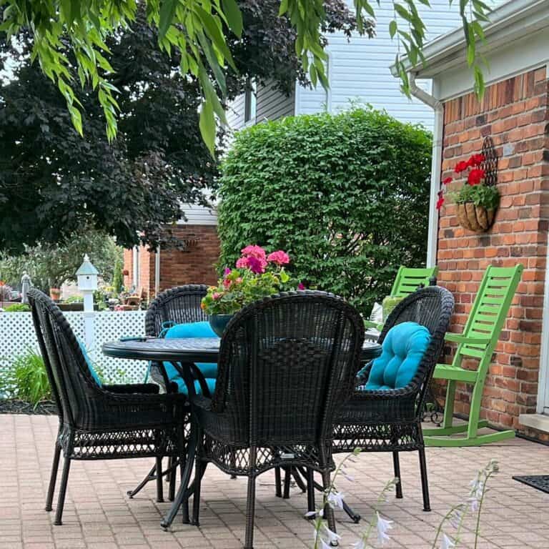 Black Rattan Table and Chairs on Small Patio