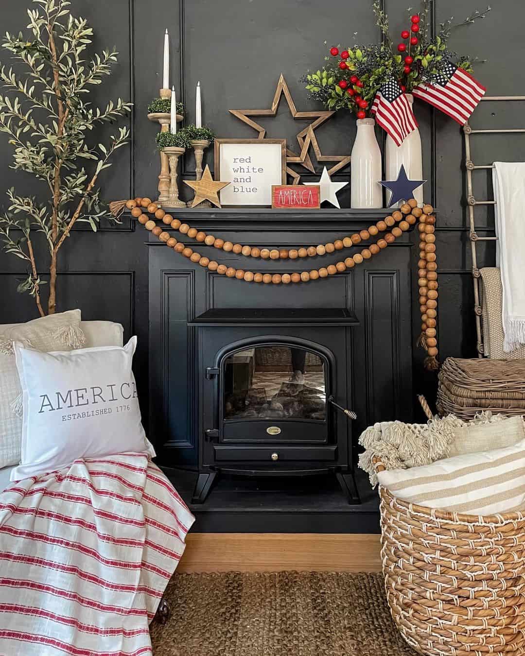 Black Wood Stove With Fourth of July Fireplace Décor Soul & Lane