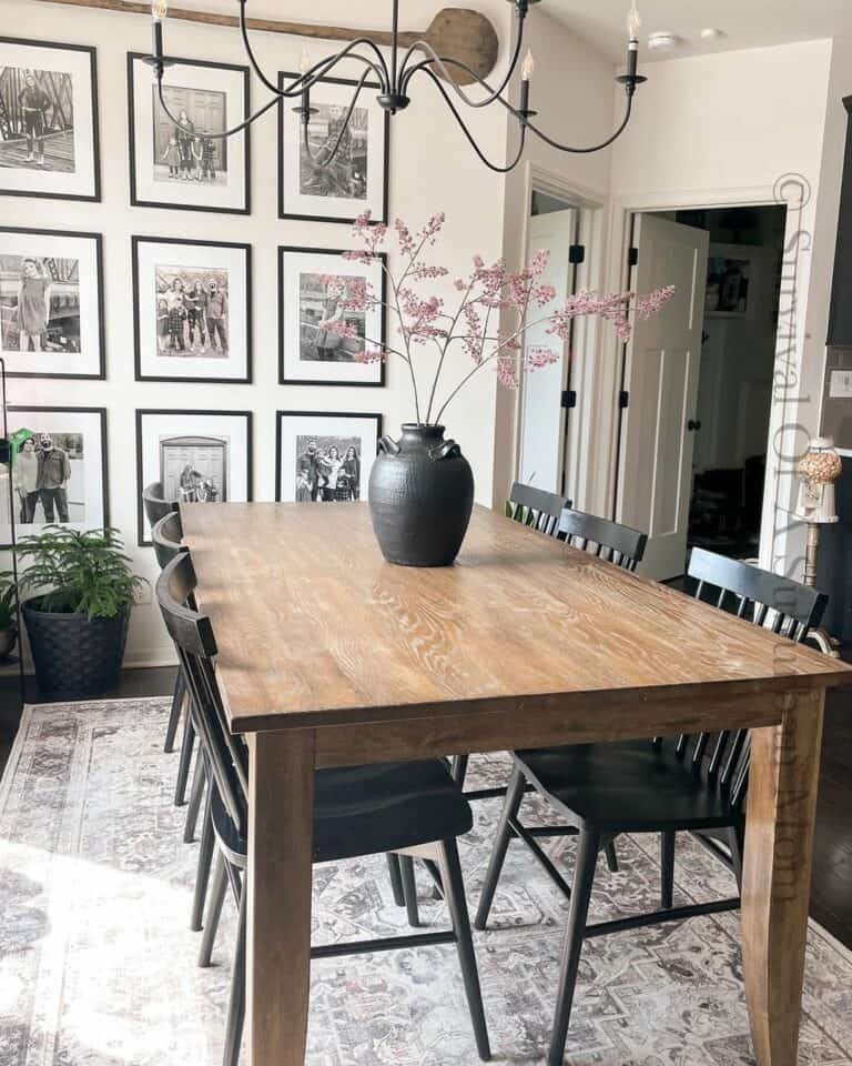 Black and White Dining Room With Gallery Wall