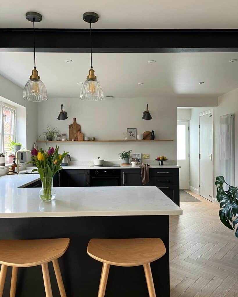 Black and White Kitchen With Wooden Touches