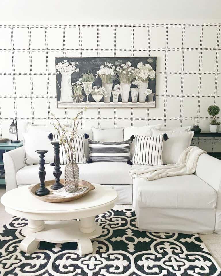 Black and White Living Room Wallpaper With Modern Accents