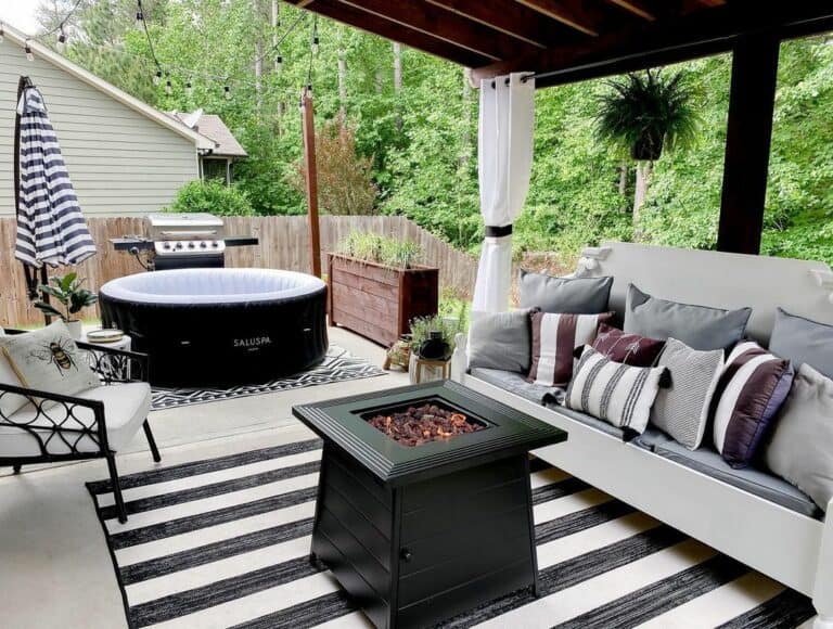 Black and White Patio Escape With Fire Pit