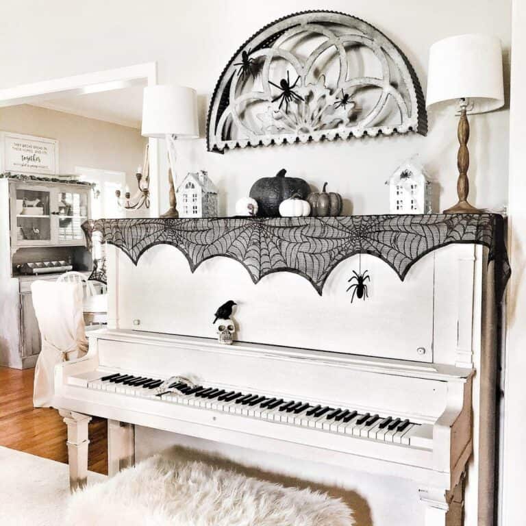 Black and White Piano With Spooky Décor