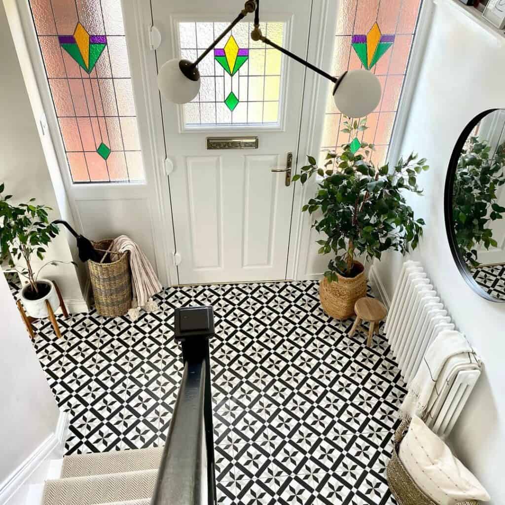 Black and White Tile Flooring for a Farmhouse Style Entry