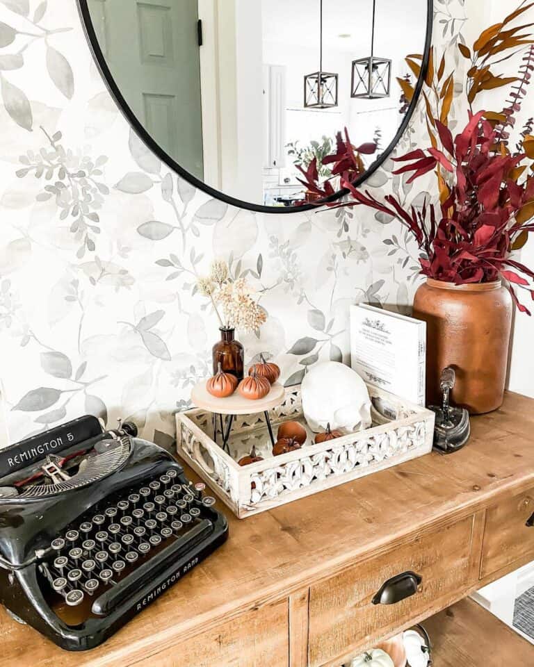 Black and White Wildflower Wallpaper With Rustic Décor