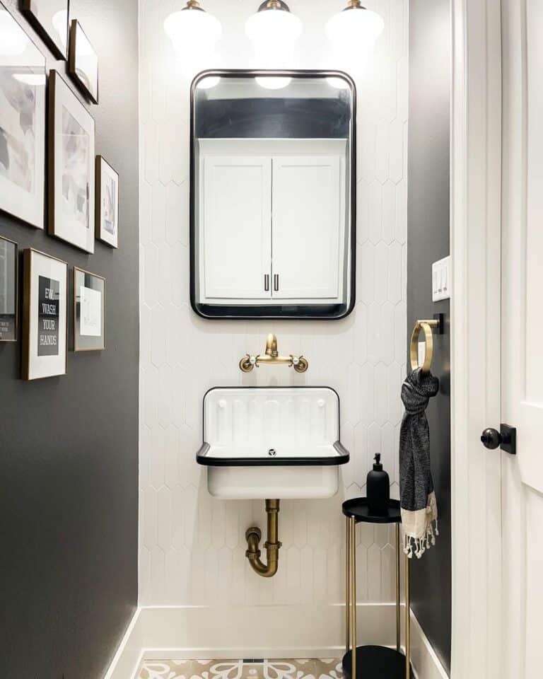 Black-walled Bathroom With White Sink