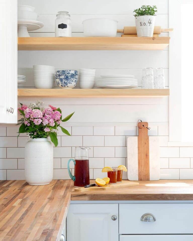 Blond Wood Floating Open Shelves