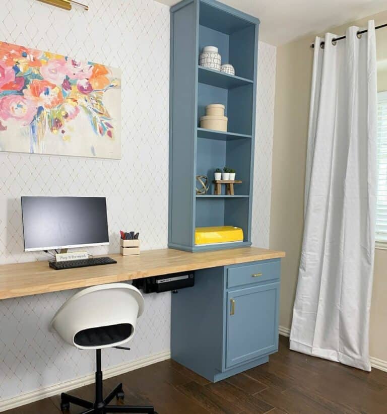 Blue Cabinets in Small Office
