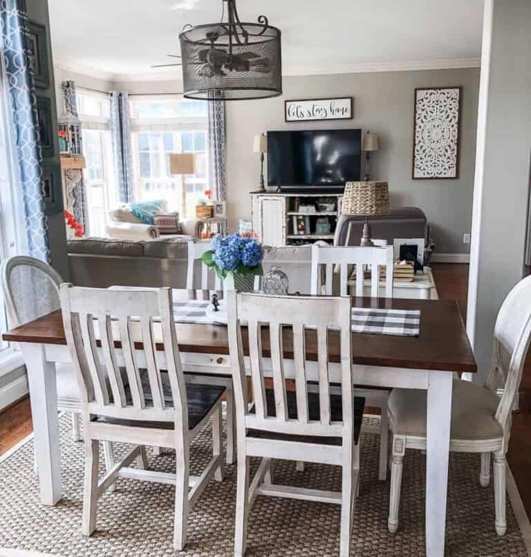 Blue Floral and Buffalo Plaid Tablescape