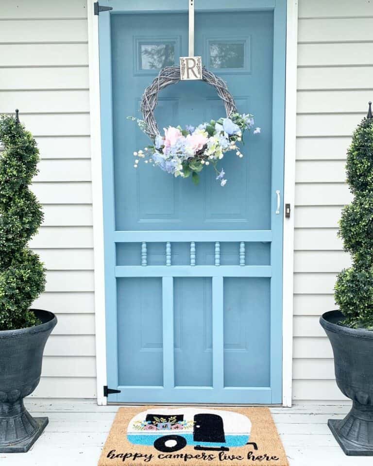 Blue Front Door and Summer Wreath