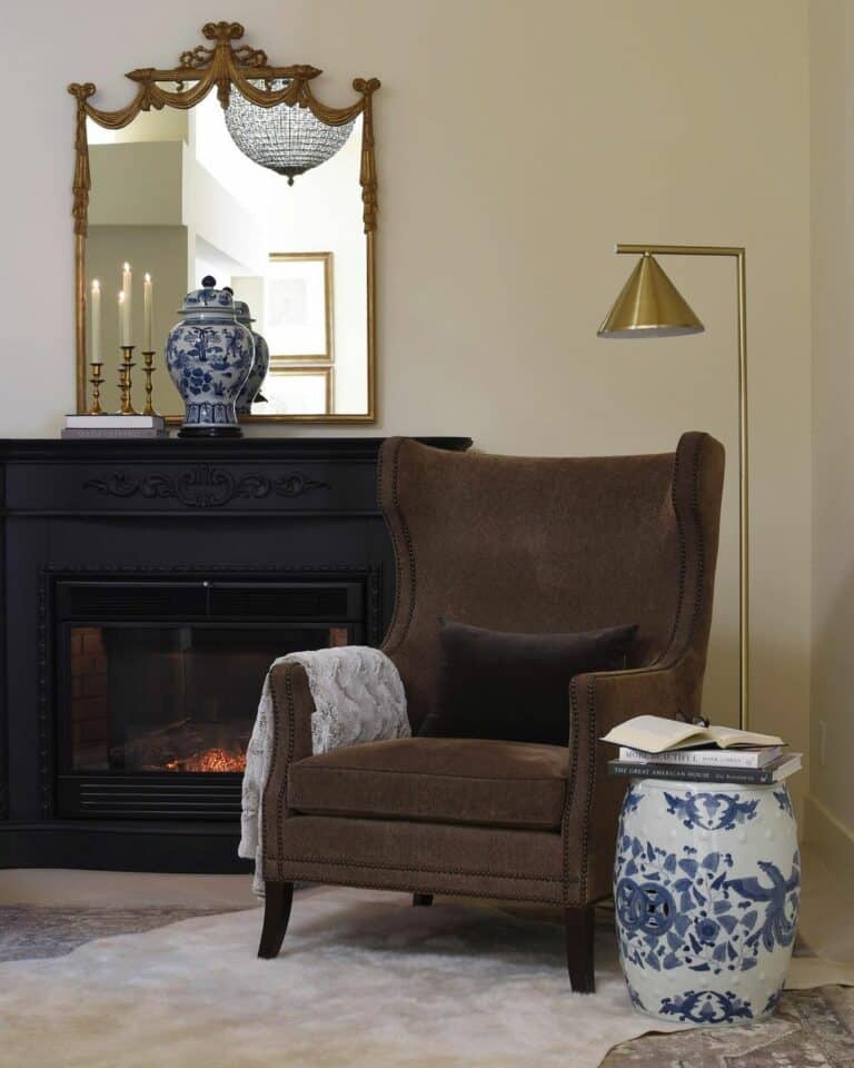 Blue and White Oversized Floor Vase in Cozy Corner