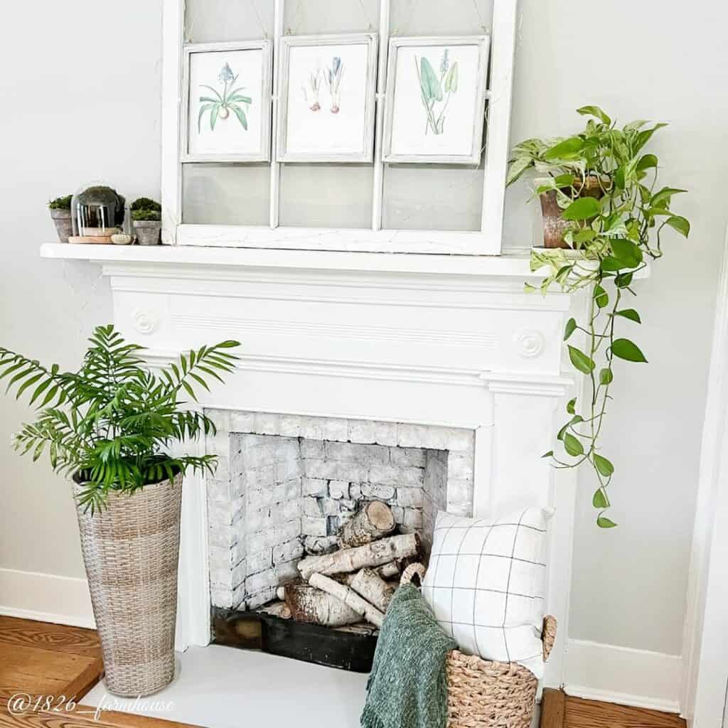 Botanical-themed Fireplace Styling