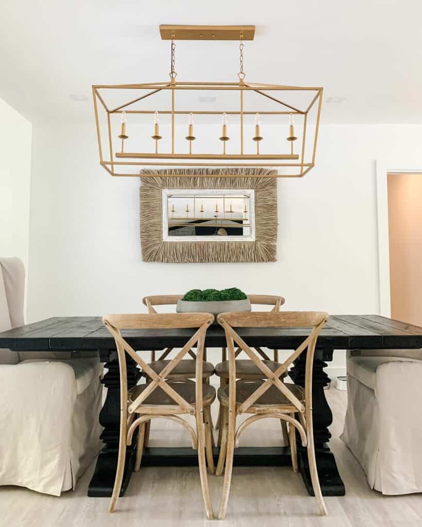 Brass Linear Chandelier Over Dining Table