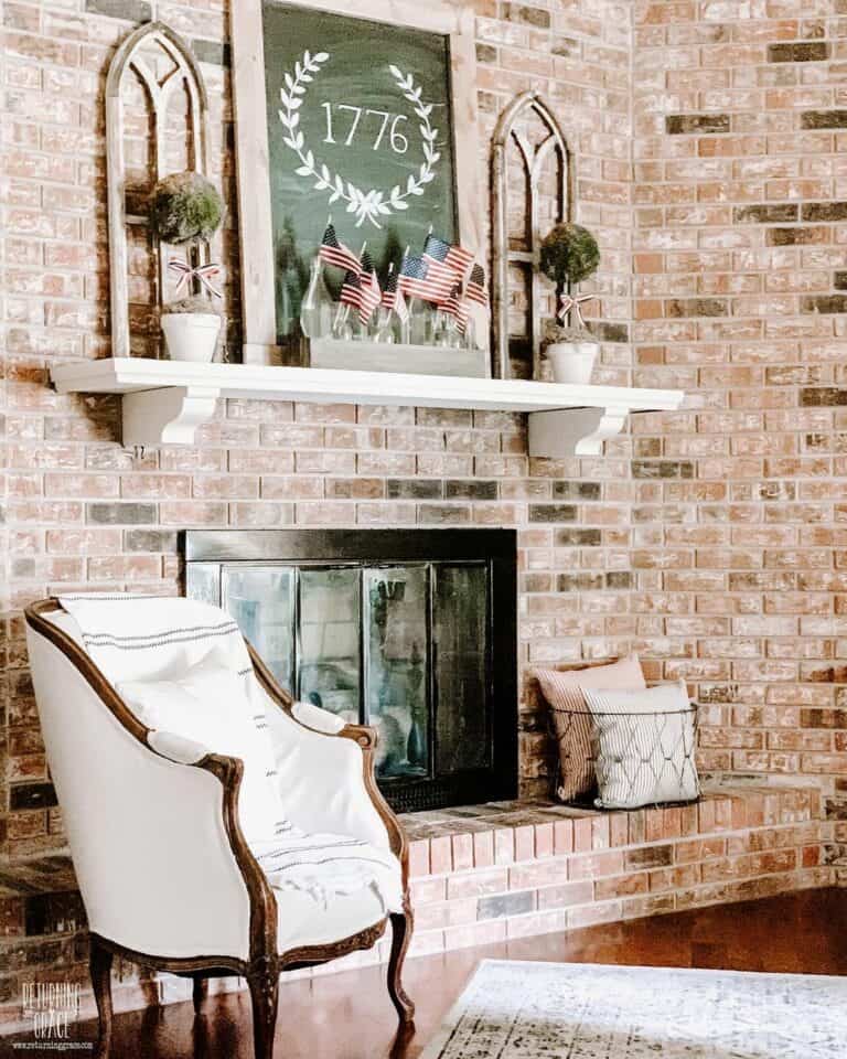 Brick Fireplace With 4th of July Mantel