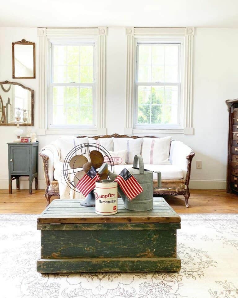 Bright Antique Living Room With American Flag Accents