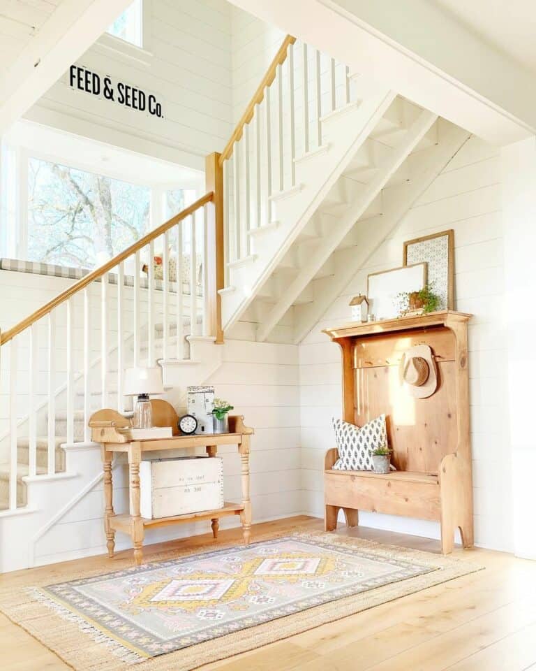 Bright Modern Farmhouse Staircase in Entryway