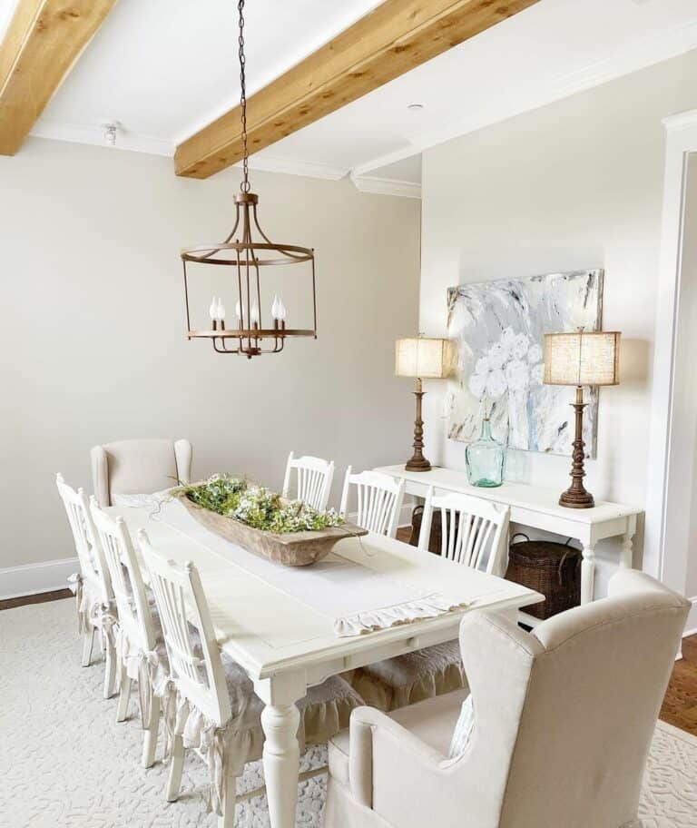 Bronze Metal Chandelier Over Dining Table