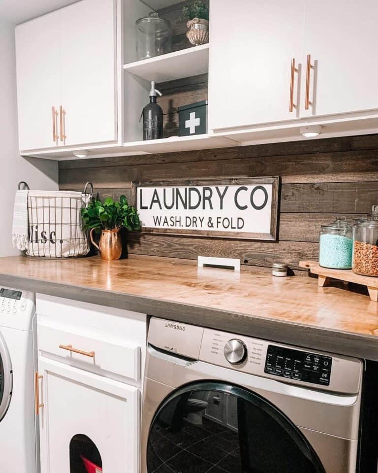 Built-in Storage Solutions Between a Washer and Dryer