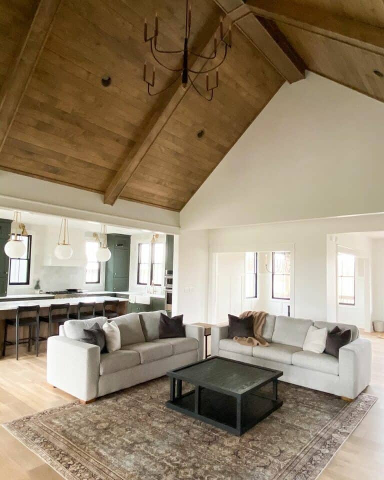Cathedral Wood Ceiling in Open Concept Room