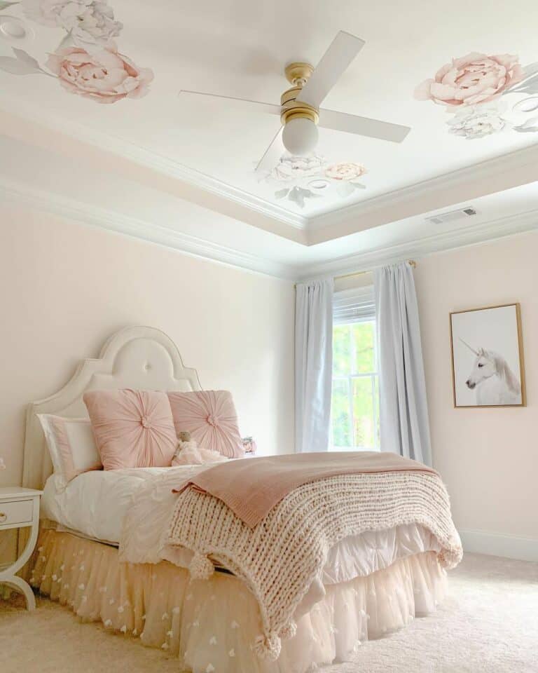 Centering a Whimsical Bed Along a Peach-toned Wall
