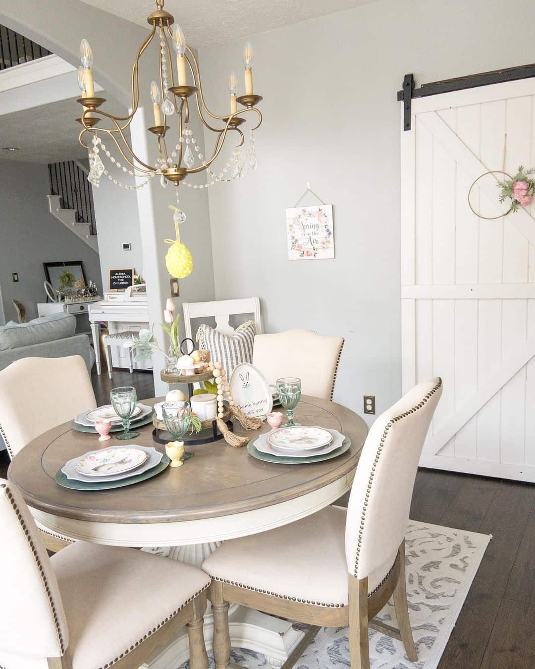 Chandelier Enhances Tiered Dining Table Centerpiece Soul & Lane