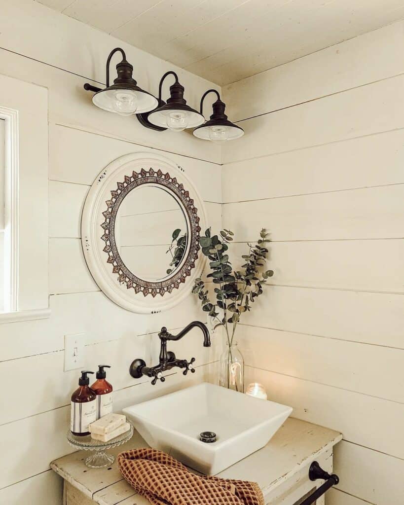 Charming Farmhouse Bathroom With Vessel Sink