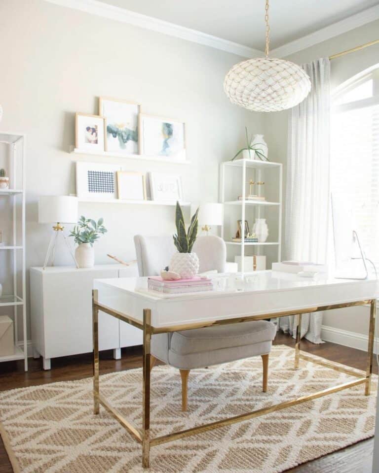 Chic White and Gold Home Office