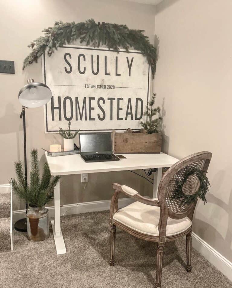 Christmas Décor Displayed on Corner Desk