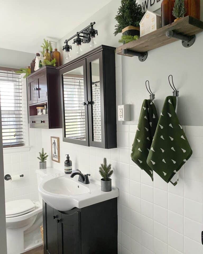 Christmas Decorated Farmhouse Bathroom