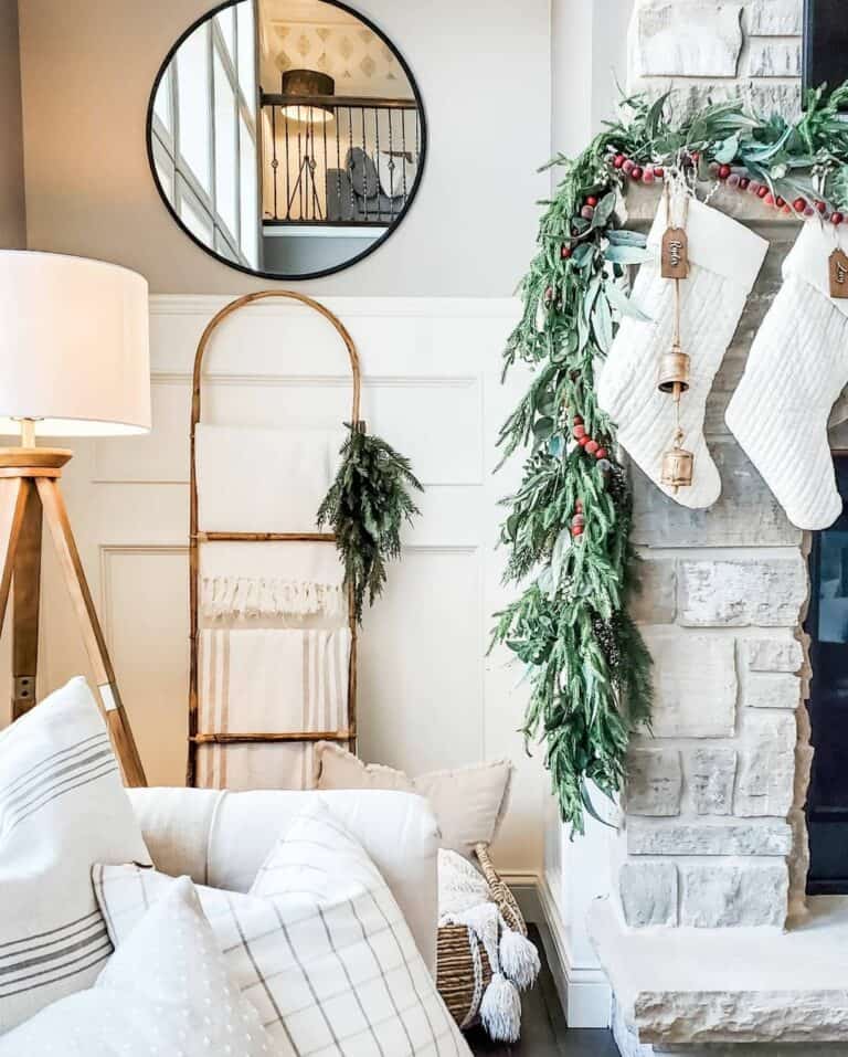 Christmas Stocking and Bell Décor for a Mantel