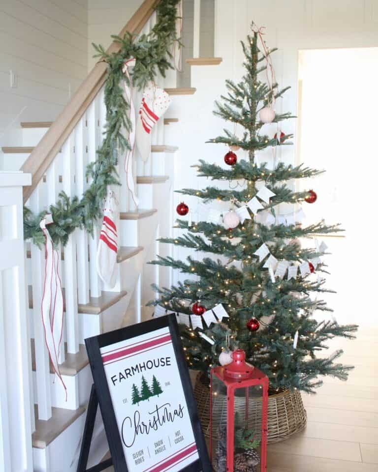 Christmas-themed Staircase in Red and White
