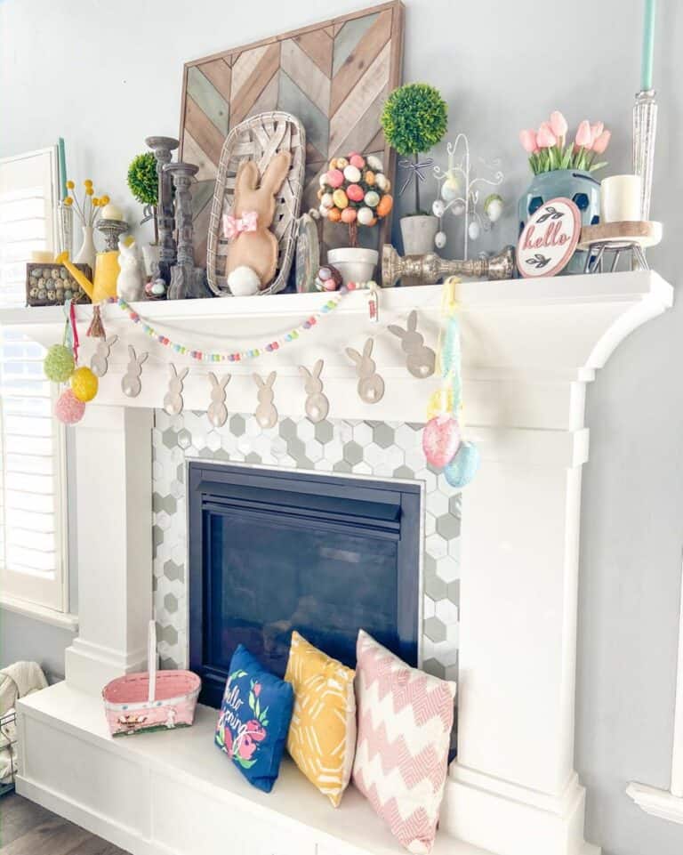 Colorful Mantel Décor Around Fireplace