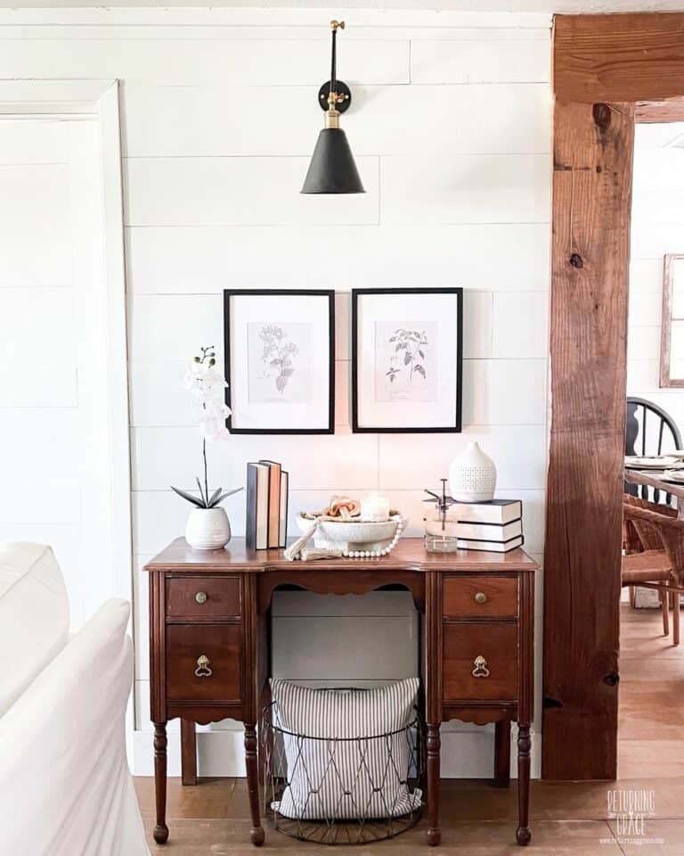 Compact Table Beside Wooden Doorway Trim