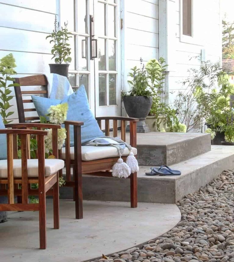 Concrete Patio With Backyard Garden