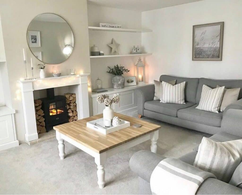 Contemporary Living Room With White and Gray