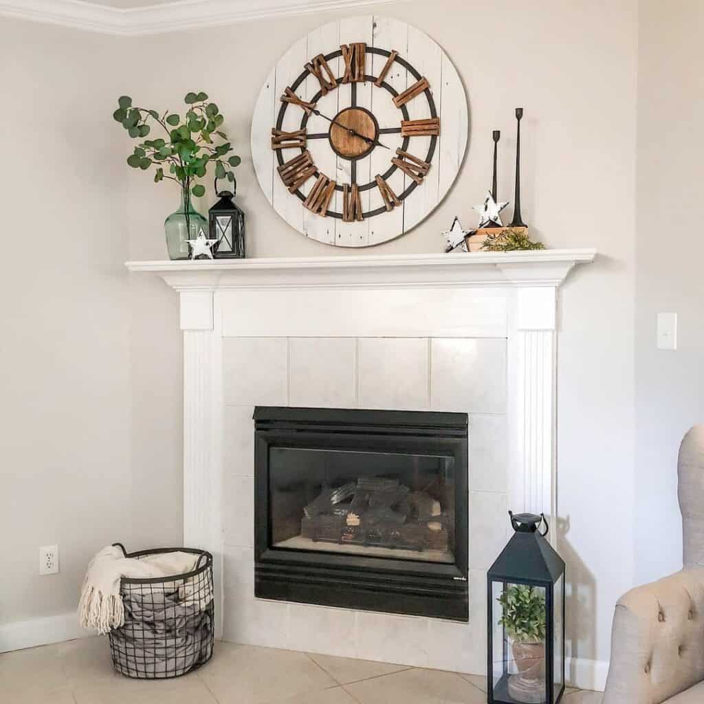 Corner Fireplace with White Mantel