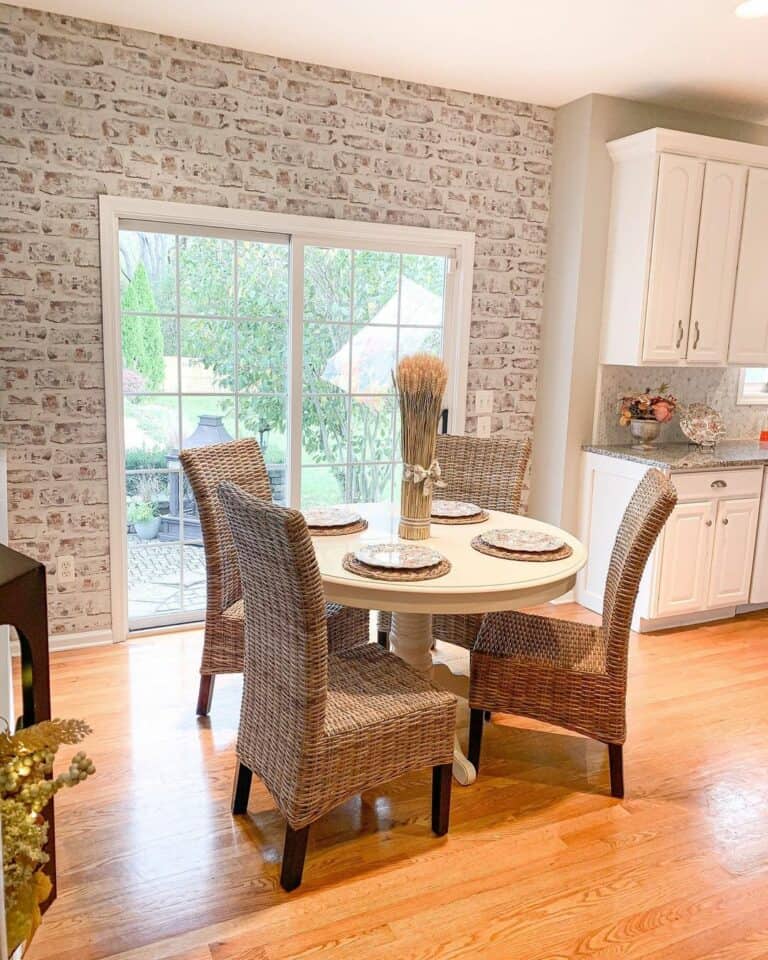 Country-inspired Kitchen With Brick-patterned Wallpaper