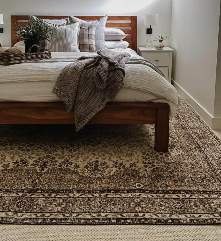 Cozy Earth Tone Bedroom With a Brown Rug