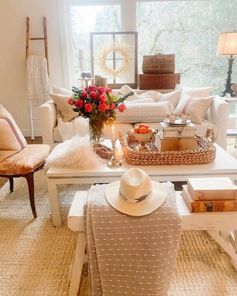 Cozy Farmhouse Living Room With Rattan and Rustic Décor - Soul & Lane
