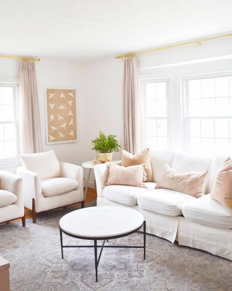 Cozy Ivory Living Room With Cream Colored Chairs