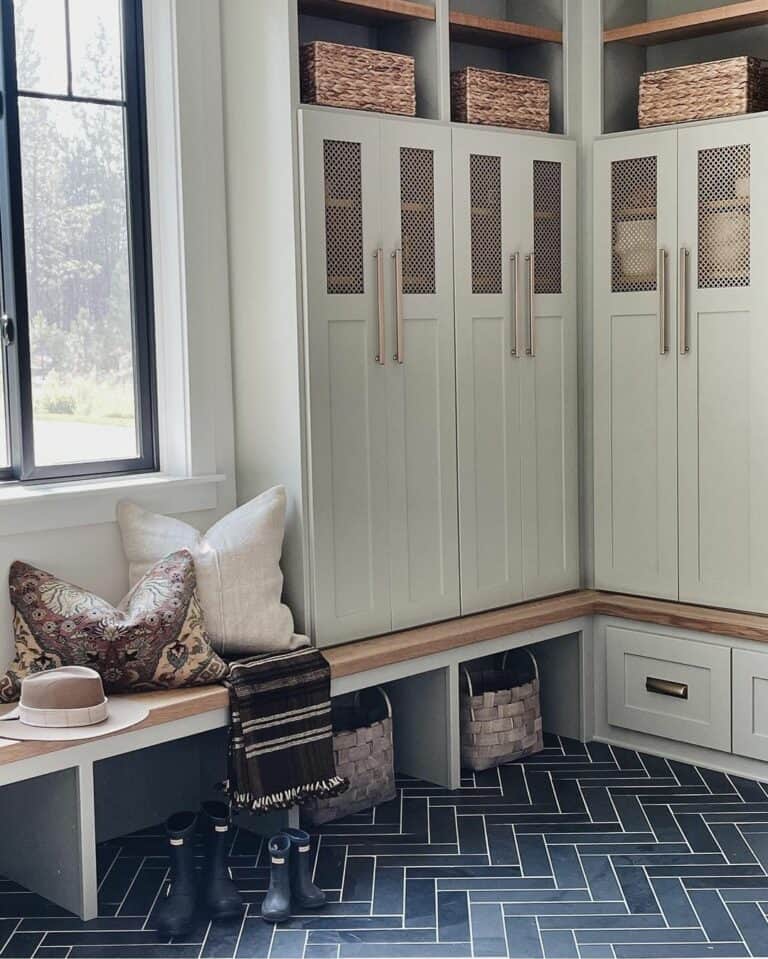Cozy Mud Room With Lockers and Bench