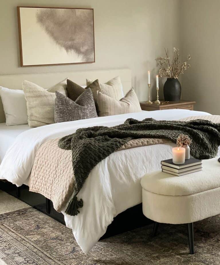 Cozy Neutral Bedroom With Sherpa Bench