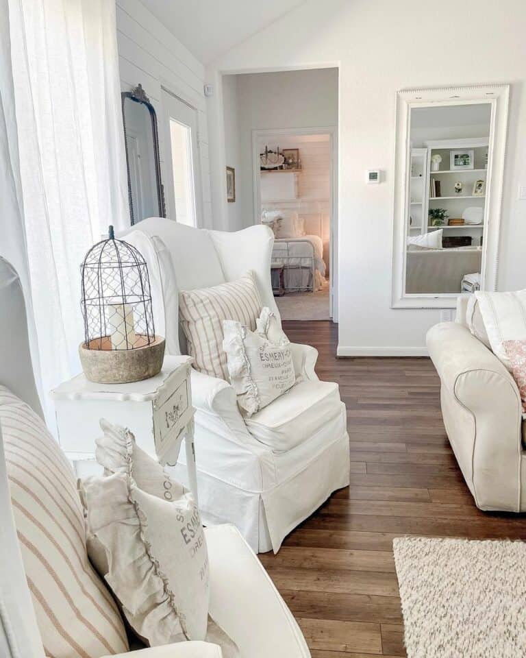 Cozy White Living Room With Shiplap Walls