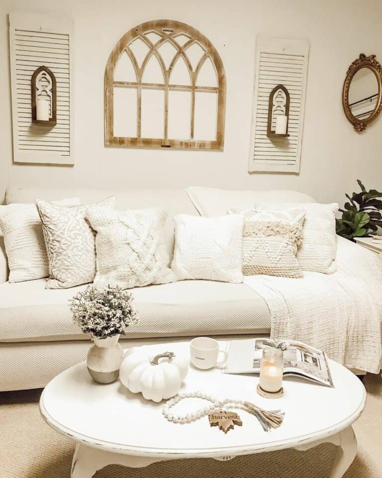 Cream Colored Sofa in a Neutral Great Room
