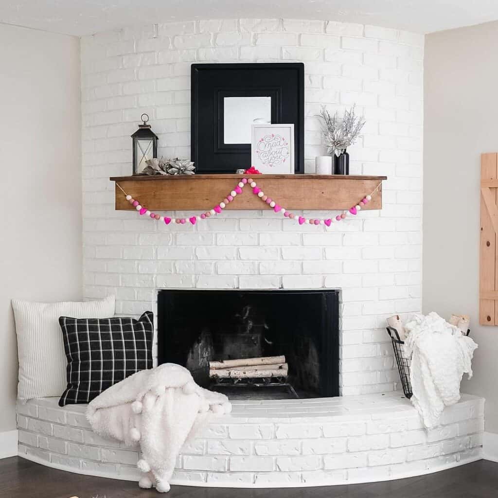 Curved White Stone Fireplace